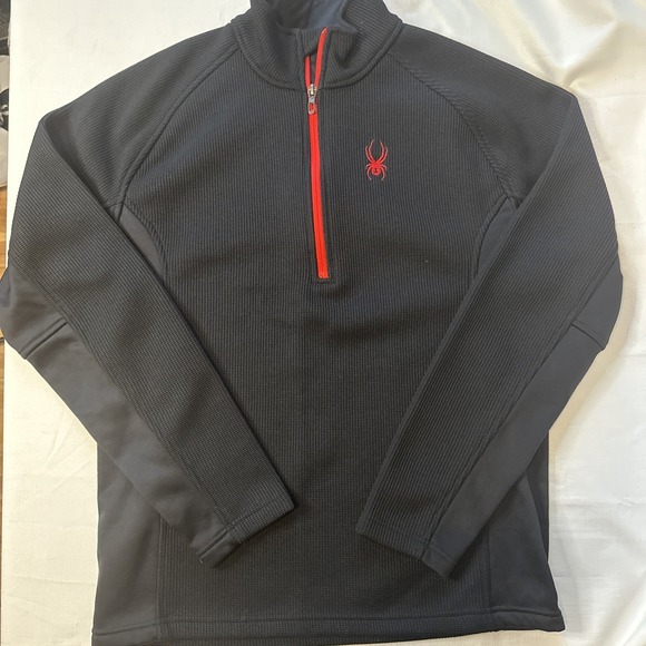 Spyder Other - Spyder Men's 1/4 Zip Pullover, Heavyweight Black and Red Waffle Knit Size Medium